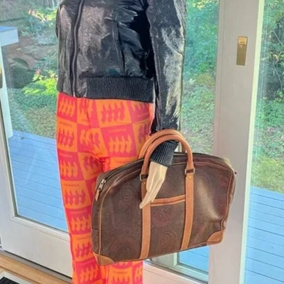 Vintage Etro Lrg Weekender Paisley Briefcase Laptop Shoulder Bag Crossbody Chain - Picture 15 of 16